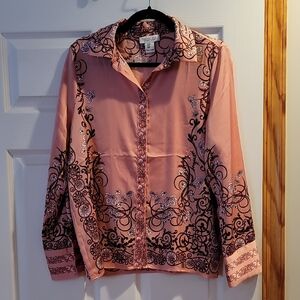 Rachel Zoe Women's Medium Floral Western Swirl Blouse in Pink, White and Brown